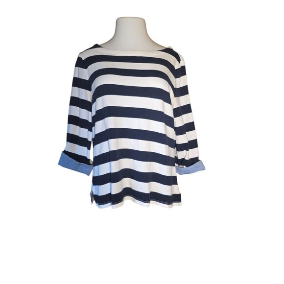 Nautica blue white striped boatneck top 3/4 Sleeve Women's Size XLarge - Picture 7 of 7